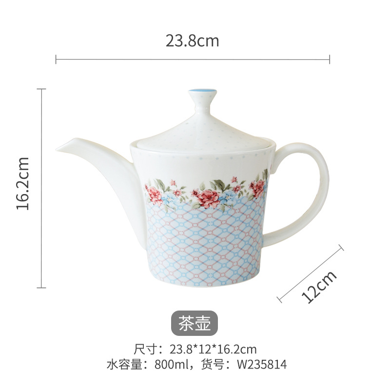 Flores románticas de alto valor de la cara cerámica tetera de té de hueso tetera de agua casada cerámica nueva casa tetera de gran capacidad tetera de agua fría tetera de café