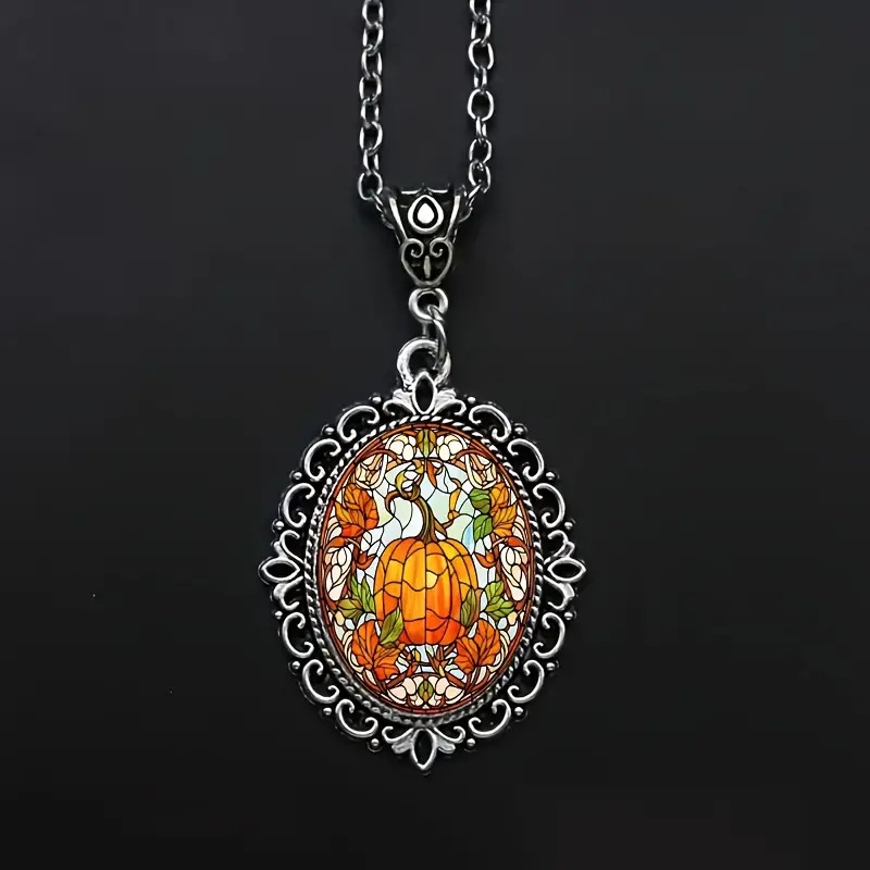 Elegant glass pendant, necklace, retro jewelry, print, halloween 3