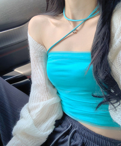 Hot girl halter top female pure lust sexy short mesh irregular camisole with bottoming shirt for summer