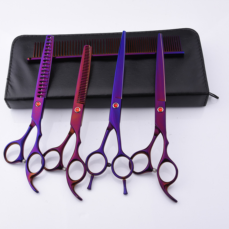 Directo de fábrica de acero inoxidable de 7 pulgadas para mascotas tijeras de belleza profesional de corte de pelo de perro tijeras curvas Teddy adelgazamiento tijeras traje