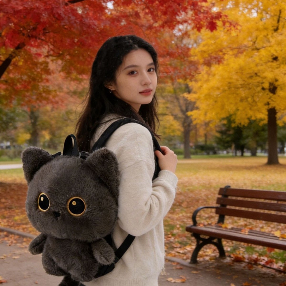 New Cute Cat Backpack Plush Doll Toy Children's Birthday Gift Bag Three-Colored Cat Siamese Cat Black Cat