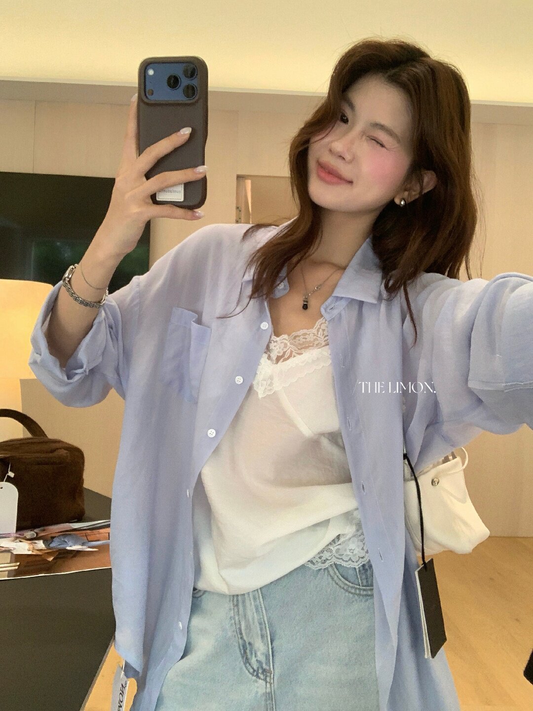 Áo sơ mi nữ tay dài chất liệu tencel phong cách lười biếng ấm áp — Vàng nhạt, xanh lam, Xanh lá cây nhạtcolor, màu hồng chi tiết 76