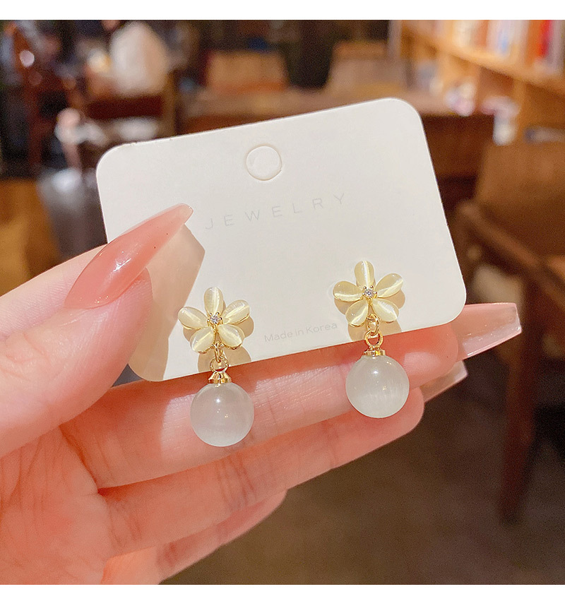 Fashion Flower Copper Inlay Opal Zircon Drop Earrings 1 Pair