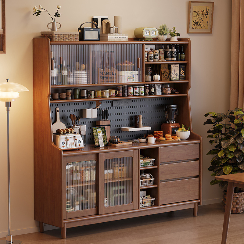 Solid Wood Sideboard Against the Wall Integrated High Cabinet Storage Rack Simple Modern Kitchen Japanese Style Home Storage Tea Cabinet