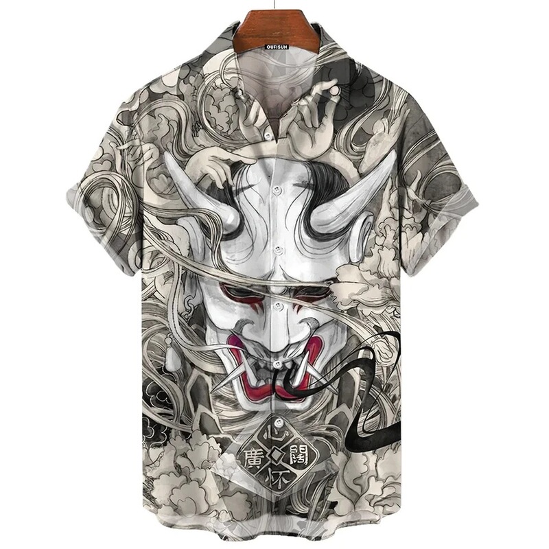 Japanese Samurai Shirt 3D Japanese Style Printed Short-Sleeved Top T-Shirt Casual Retro Men's Oversized Retro