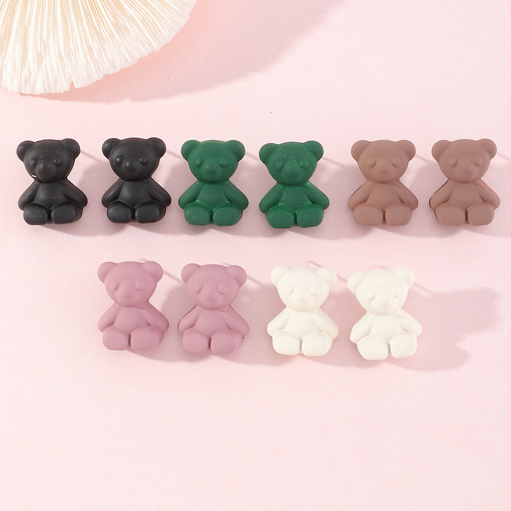 Ez3806 Nizhu New Ins Sweet Cool Teddy Bear Ear Studs Earrings Lovely Soft Cute Colorful Bear Earrings display picture 8