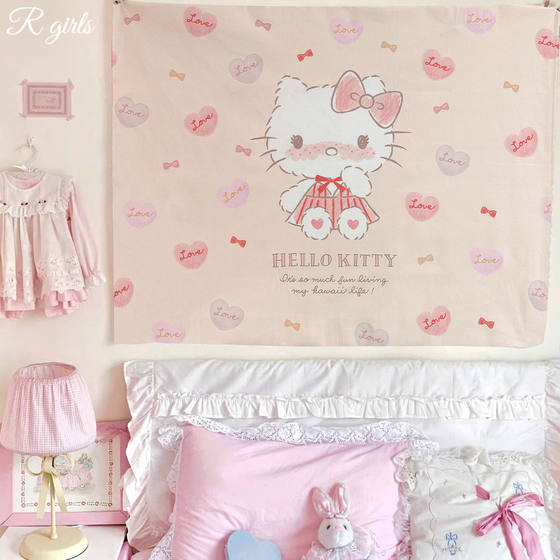 Cute Cartoon Sanrio Hanging Cloth Rental House Wall Covering Ugly Wall Cloth Decorative Painting Advanced Sense Background Cloth Kulomi