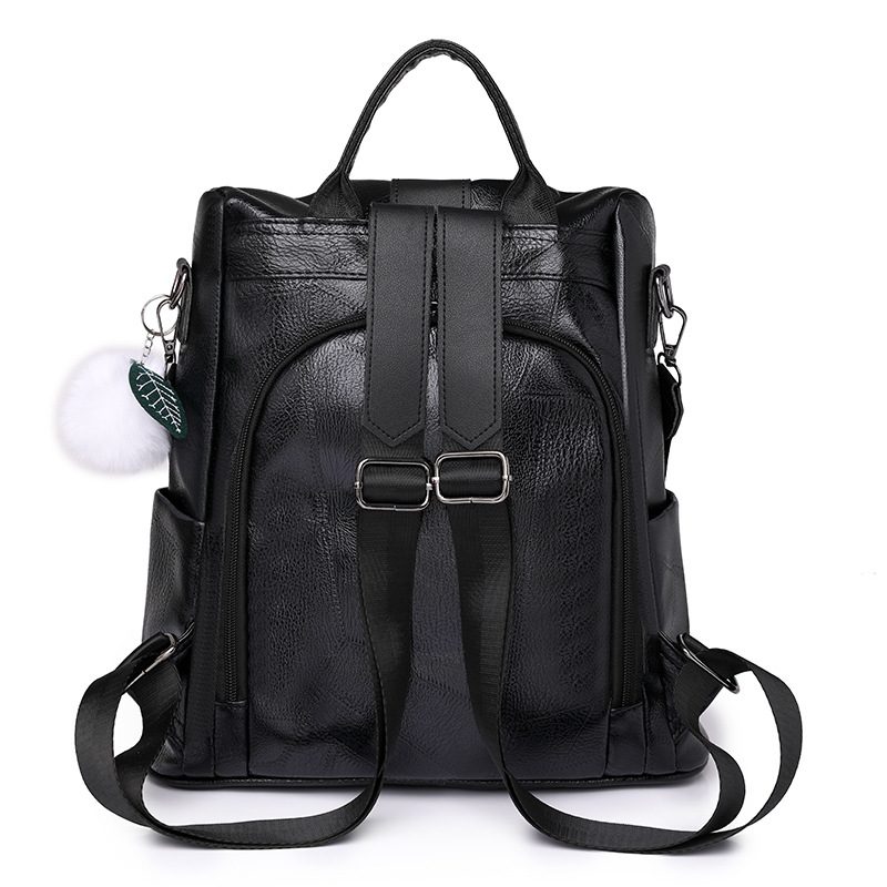 Mochila antirrobo de cuero suave para mujer casual al por mayor transfronteriza 2023 Mochila de doble uso de gran capacidad de color de contraste de moda