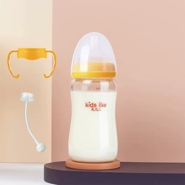 Glass yellow handle, straw, 240 ml