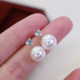 18K Gold Accessories, Natural Aquamarine Earrings, as Clear as Sea Water, Aquamarine, a Total of 45, Distributed 9-10 Beads, Excluding Beads