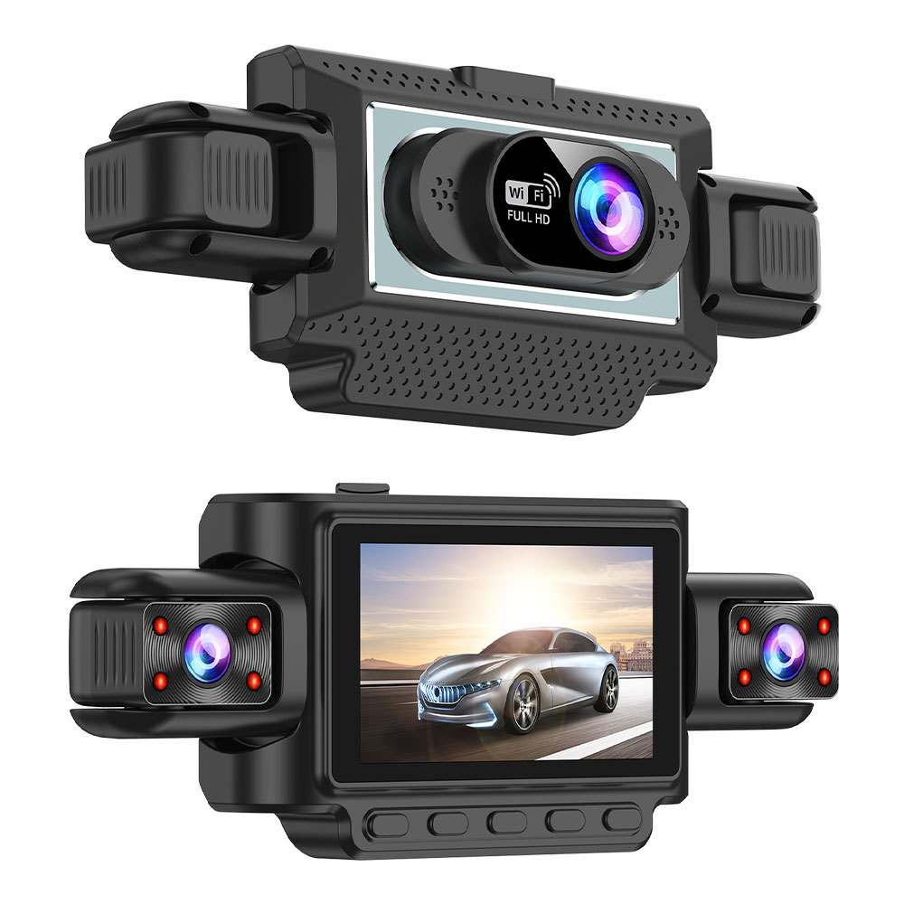 Cross-Border Hot-Selling 1080P High-Definition Dash Cam with Four Lenses, Wifi, 3inch Screens for Simultaneous Recording and Display of Reversing Images