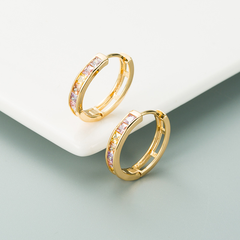 Fashion New Copper Gold-plated Inlaid Colorful Zircon Geometric Earrings display picture 5