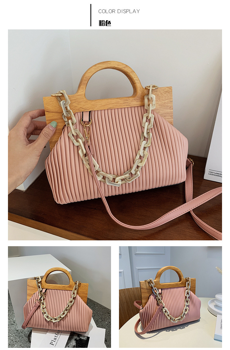 Autumn And Winter New Wooden Handle Fashion Chain Fold Striped Shoulder Simple Messenger Bag display picture 2