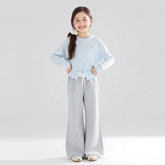 2025百搭宽松喇叭裤叠穿感提花裙边 亲肤棉裤子女童秋新