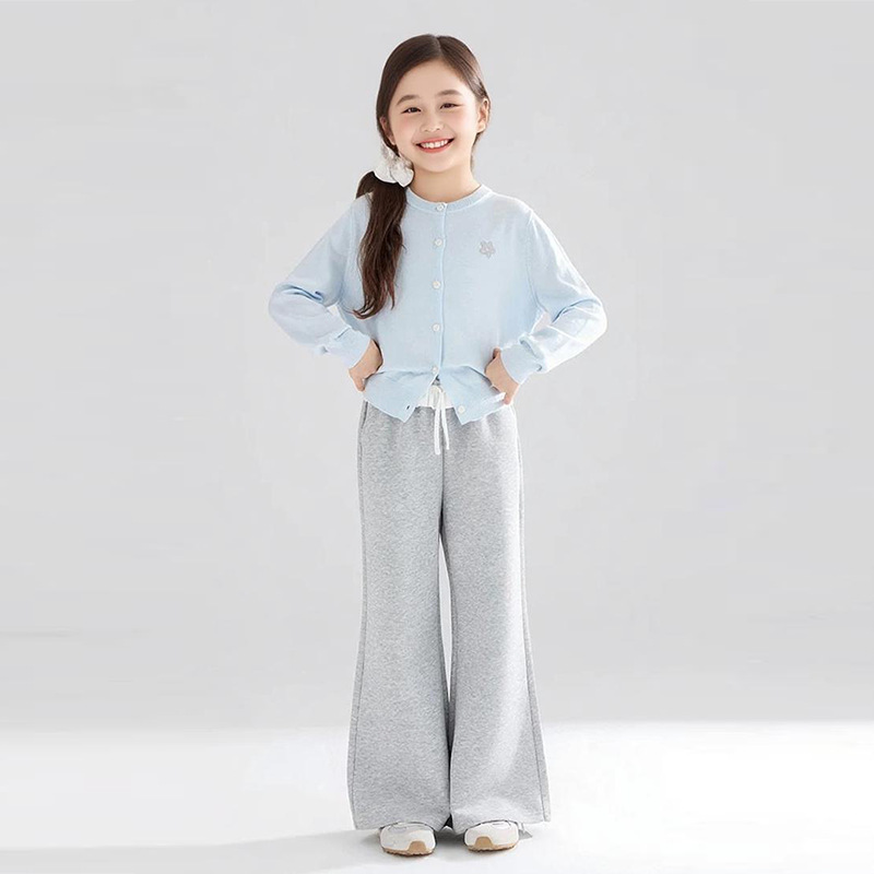 2025百搭宽松喇叭裤叠穿感提花裙边 亲肤棉裤子女童秋新|undefined