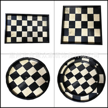 聚众轻奢钢琴烤漆仿马毛中古托盘棋盘格家居售楼处样板间收纳摆件