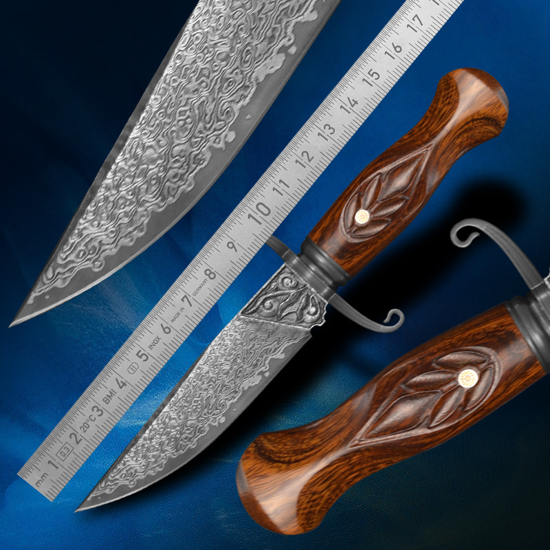 折叠锻打大马士革钢刀防身随身户外小刀水果刀露营荒野求生直刀具