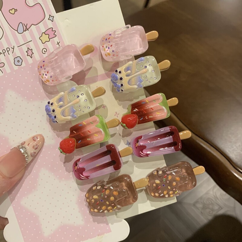 Ice cream hairpin ~ cute mini creative funny ice cream broken bangs clip cartoon ins style high color value hairpin