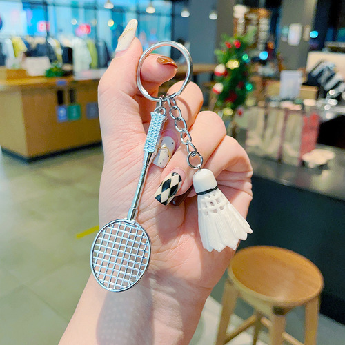Badminton metal racket pendant jewelry key chain creative simulation ball small gift badminton key chain pendant