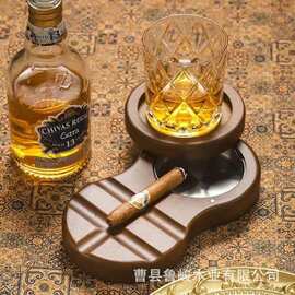 木质轻奢烟灰缸烟灰缸酒杯架一体父亲节礼物雪茄盒酒吧木质烟灰缸