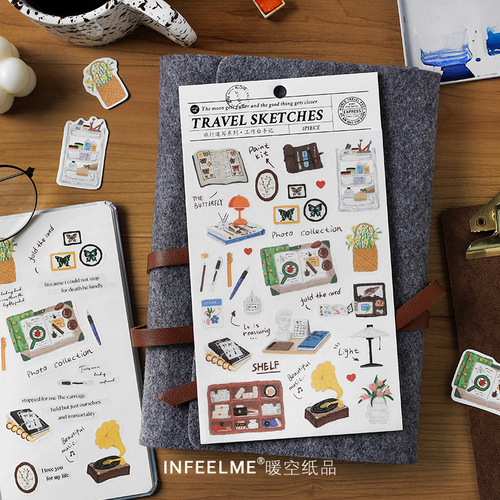 Infeel.me Japanese paper stickers travel sketch series travel small items handbook decoration diy stickers 6 styles