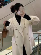 灰色双面羊毛大衣女短款高端小个子秋冬新款韩版宽松西装毛呢外套