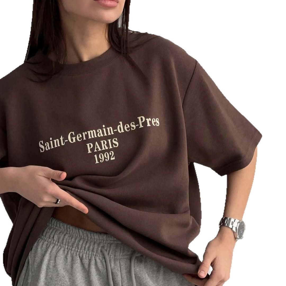 European And American Multi-color Shoulder Short-sleeve T-shirt Women's Summer Design Sense Niche Loose American Half-sleeve Top