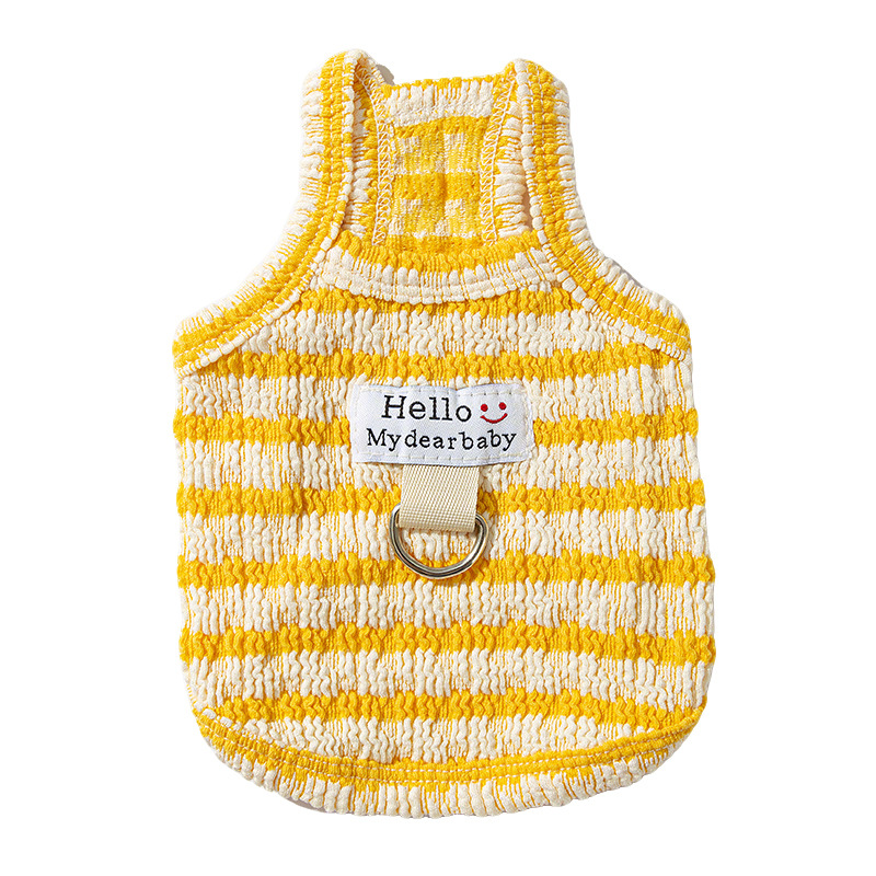 Perro primavera verano delgado transpirable peluche bichón sándwich galleta a rayas gato pequeño perro ropa para mascotas