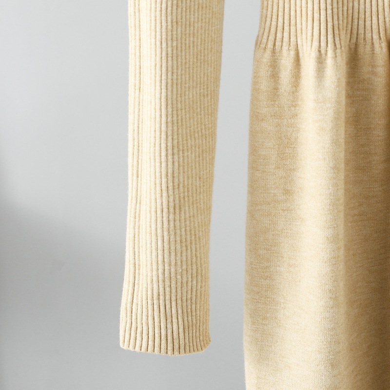 Half Turtleneck Knitted Dress Autumn Winter Long Sleeve Waist Controlled Base Slim Black Woolen Women