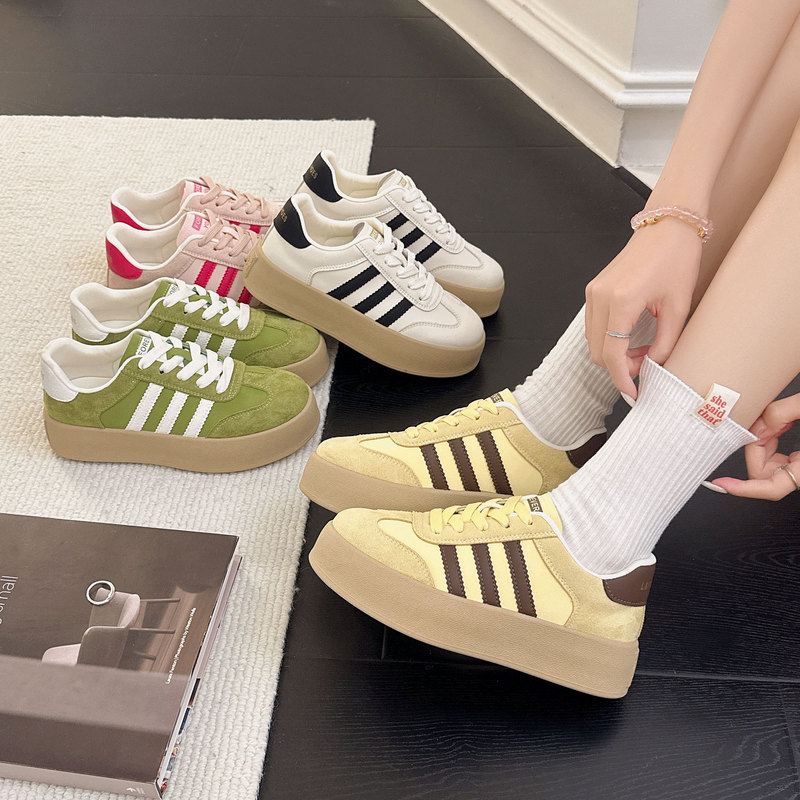 Retro Three-Stripe German Training Shoes for Women Wholesale, Multi-Color Thick-Soled Rubber Sole Forrest Gump Shoes, Versatile Casual Women's Sneakers