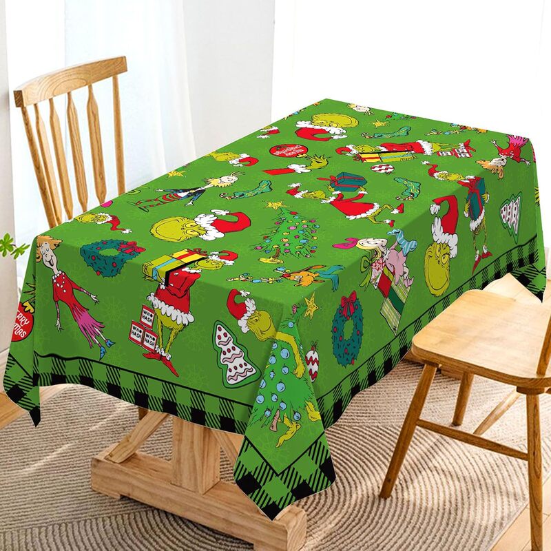 Grinch Christmas Tablecloth Tablecloth Green Furry Monster Tablecloth Christmas Table Decoration Supplies Dining Table Coffee Table Decoration