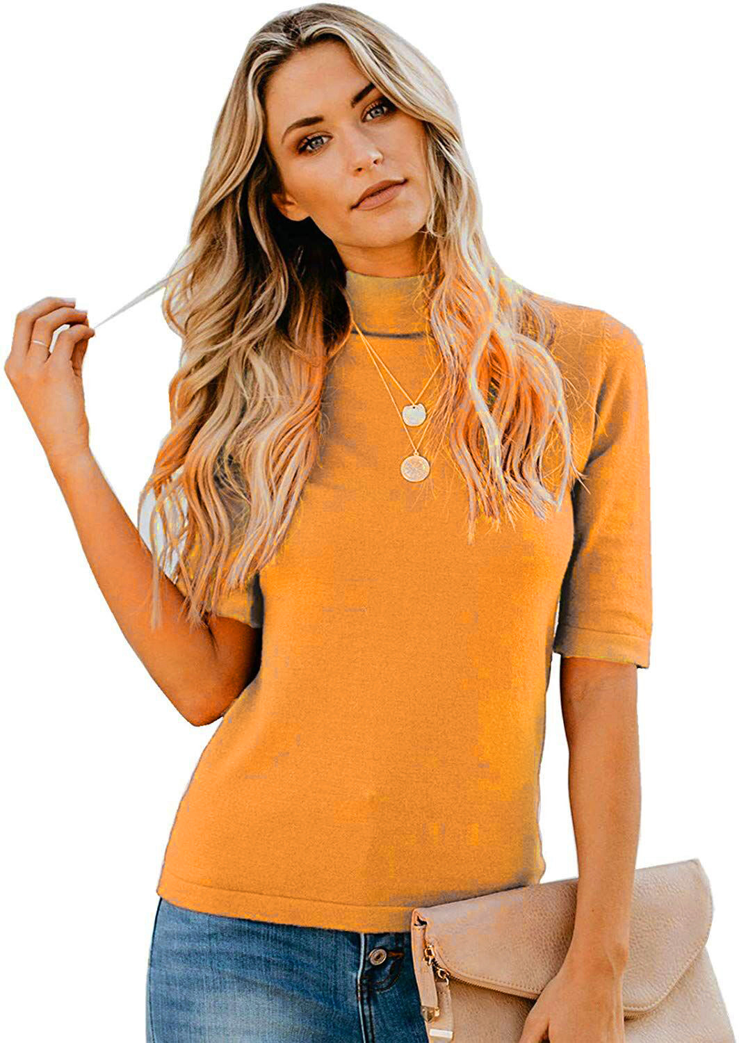 特价2022欧美速卖通亚马逊夏季新款女士新品立领中袖t恤纯色休闲