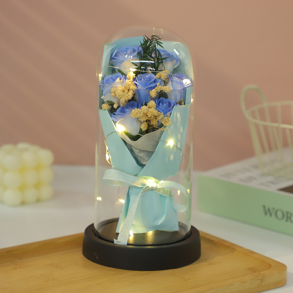 Decoración de cubierta de vidrio de flor eterna 7 ramos de rosas flores secas Día de la madre 520 Regalo de cumpleaños para novia y esposa