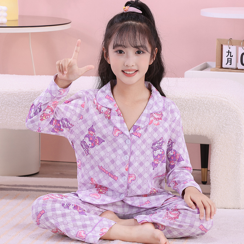儿童睡衣女童秋季卡通长袖长裤云朵棉中大女童开衫家居服保暖套装|undefined
