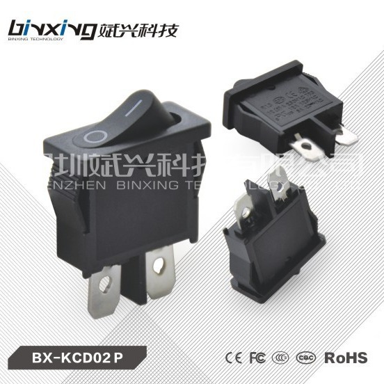 超薄船型开关 两脚2档6A250V 外径21x9.5开孔19x6.5mm 电源开关