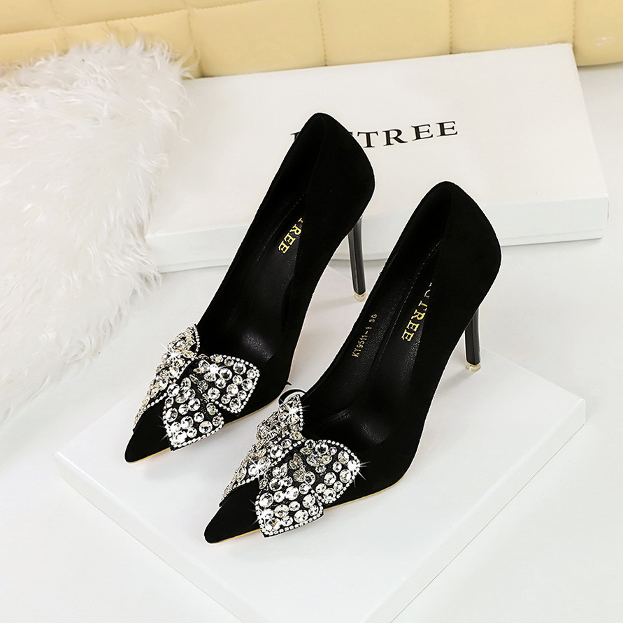 9511-H29 European And American Style Party High Heels, Stiletto Ultra-high Heel, Suede, Shallow Mouth, Pointed Toe,_vogvips.com