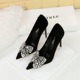 9511-H29 European and American Banquet High Heels, Thin Heels, Ultra High Heels, Suede, Shallow Mouth, Pointed Water Diamond Bow, Single Shoes for Women