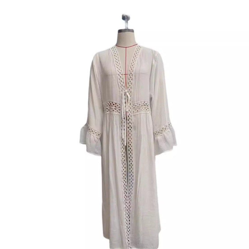 V-Neck Long-Sleeved Sun Protection Dress, Loose-Fitting Cover-Up for Women, Breathable Summer Beach Wear, Sun Protection Knitwear, Large Size