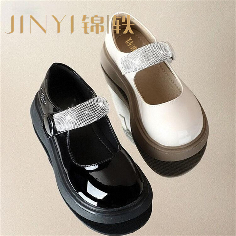 酒红色儿童皮鞋女童春秋季新款真皮珍珠吊坠软底学生单鞋演出舞蹈