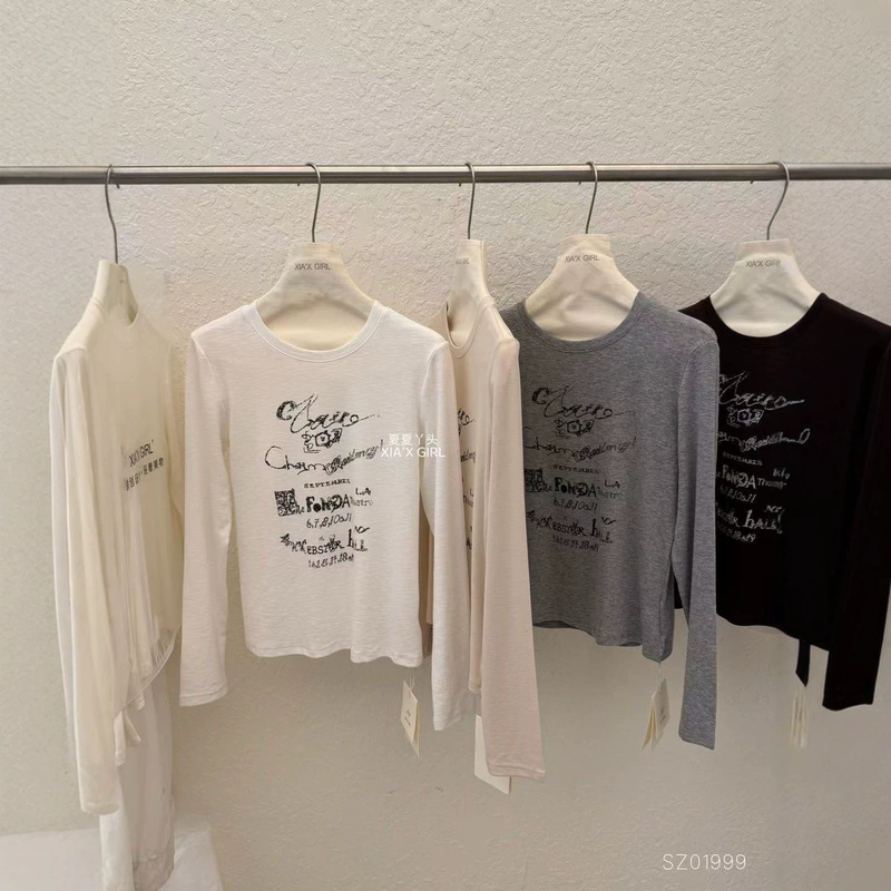 XAIX Summer-Autumn Letter Print Youthful Fashion Versatile Soft Comfortable Round Neck Long Sleeve T-Shirt XAIX Summer-Autumn Letter Print Youthful Fashion Versatile Soft Comfortable Round Neck Long Sleeve T-Shirt