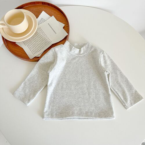 Infant T-shirt Spring and Autumn 2024 Infant and toddler baby clothes simple cotton long-sleeved top half collar solid color bottoming shirt