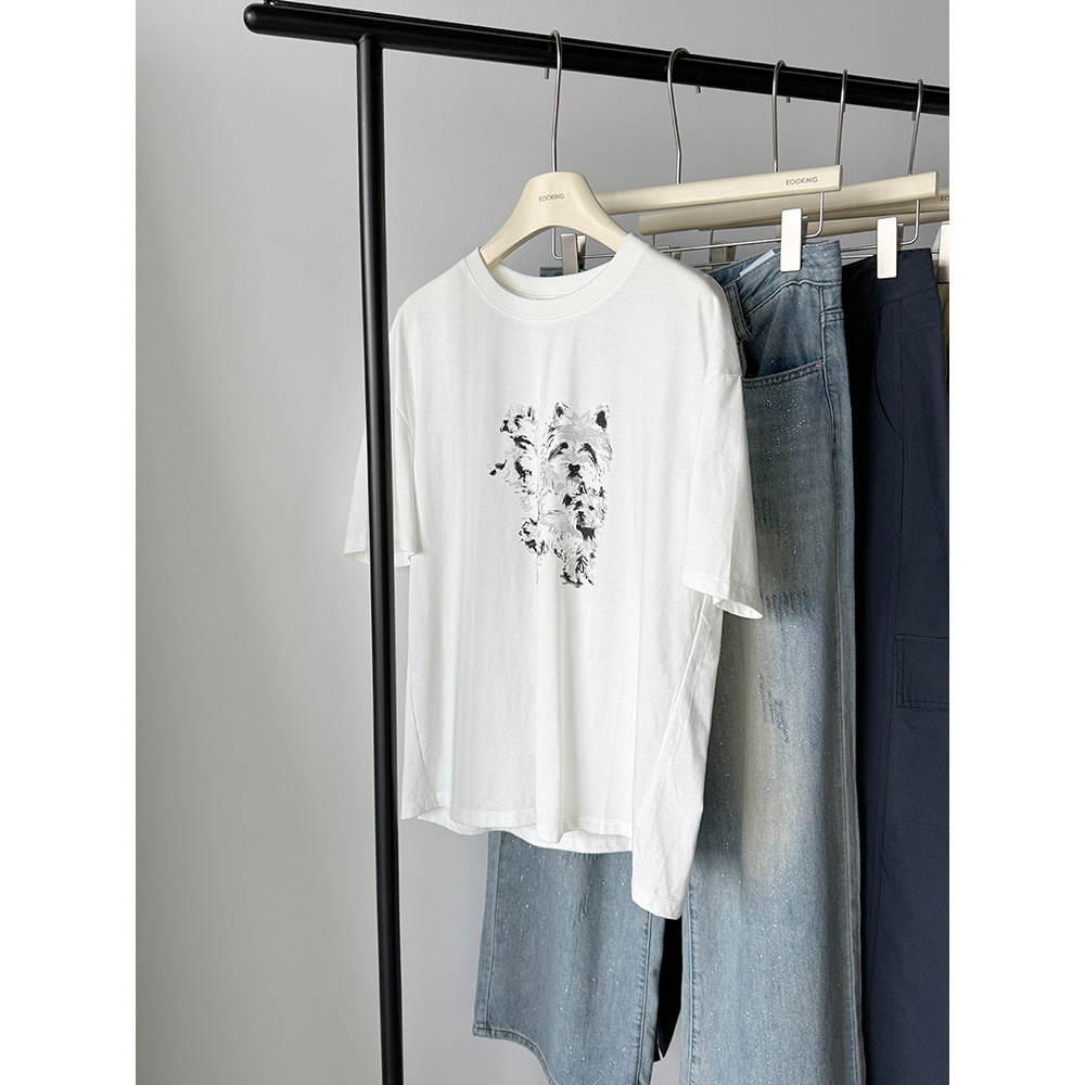 【王琪芝】纯棉快乐小狗印花短袖T恤宽松软糯糯韩系百搭上衣WQ225