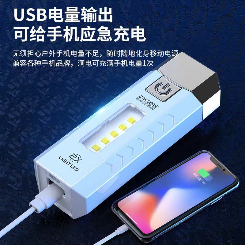 LED超亮強光手電筒 應急可充電寶泛光聚光遠射戶外便攜防水雙光源