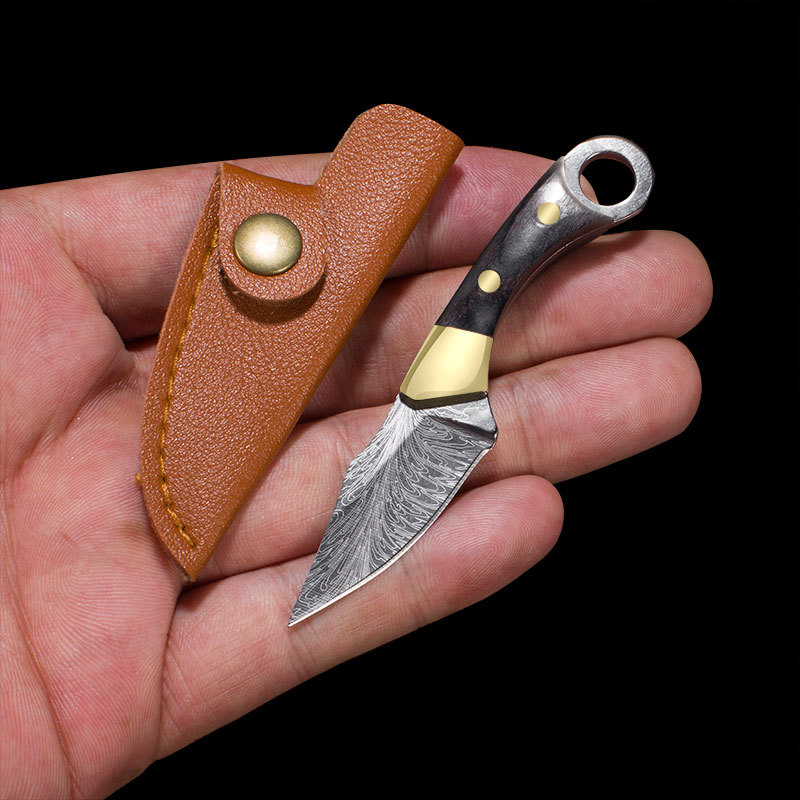 迷你铜柄小刀彩木锋利微型随身激光花纹钥匙扣挂件拆快递开箱小刀