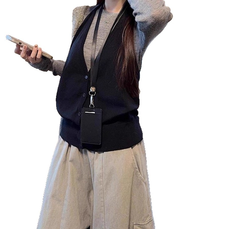 韩系穿搭灰色针织衫挂脖吊带水洗工装休闲裤女2025秋季新款套装潮|undefined