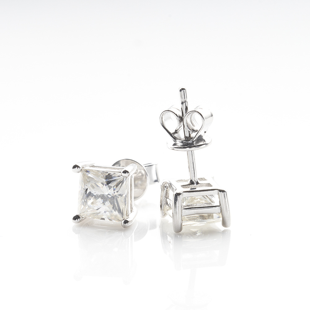 S925 pernos de plata de forma especial pernos de diamond de moissan cuadrados de 1 / 2 quilates color D pernos de piedra de moissan cuadrados VVS