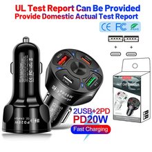 一拖四20WPD+QC3.0 3.1A 2USB+Type-c快充车充车载充电器跨境代发