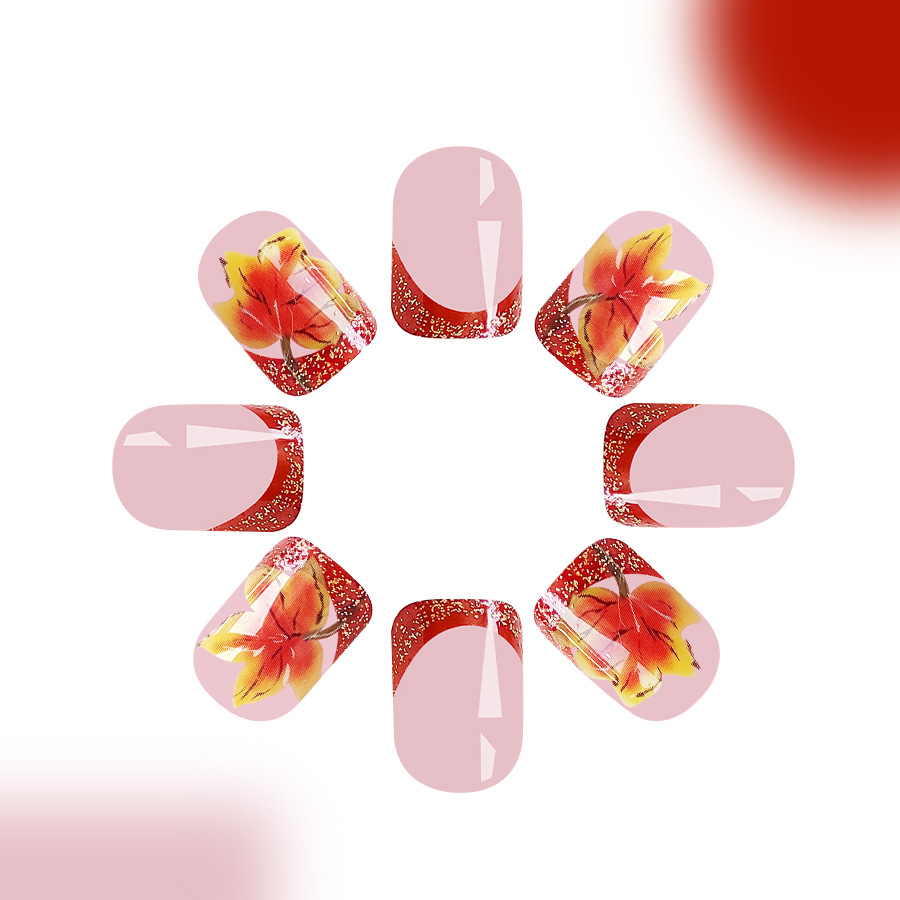 Short bright square armour Europe and the United States cross-border foreign trade French glitter autumn and winter fire red maple leaf detachable wea_voghion.com