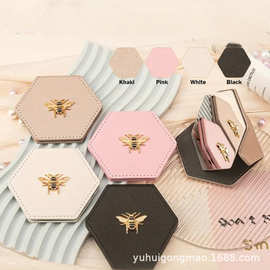 便携式迷你化妆镜办公小巧PU材质镜子可爱少女心四边形镜子梳妆镜