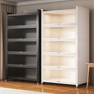 Household Steel Bookcase Multi-Layer Floor-Standing Children's Bookshelf with Door Dust-Proof Bedroom Storage Cabinet Living Room Flip-Door Storage Cabinet
